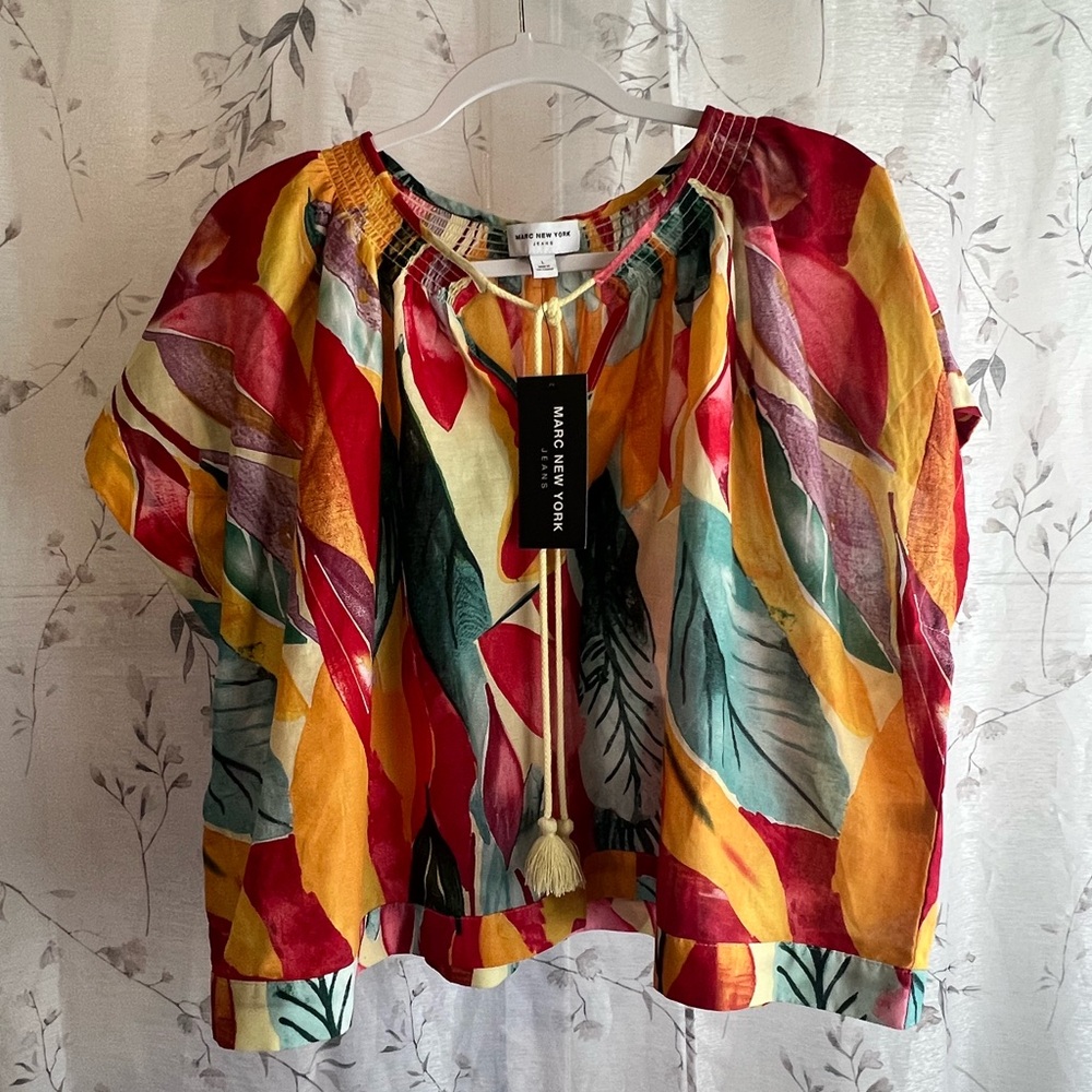 New MARC NEW YORK Multicolor Tropical Leaves Blouse